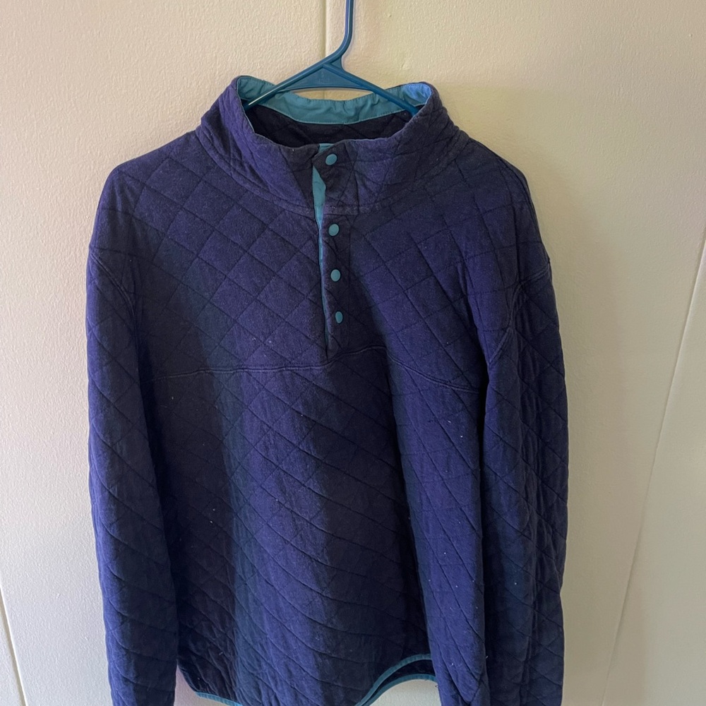 Quilted Navy Pullover with Teal Accents